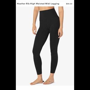 Heather Rib High Waist MIDI Legging. In Black heather.